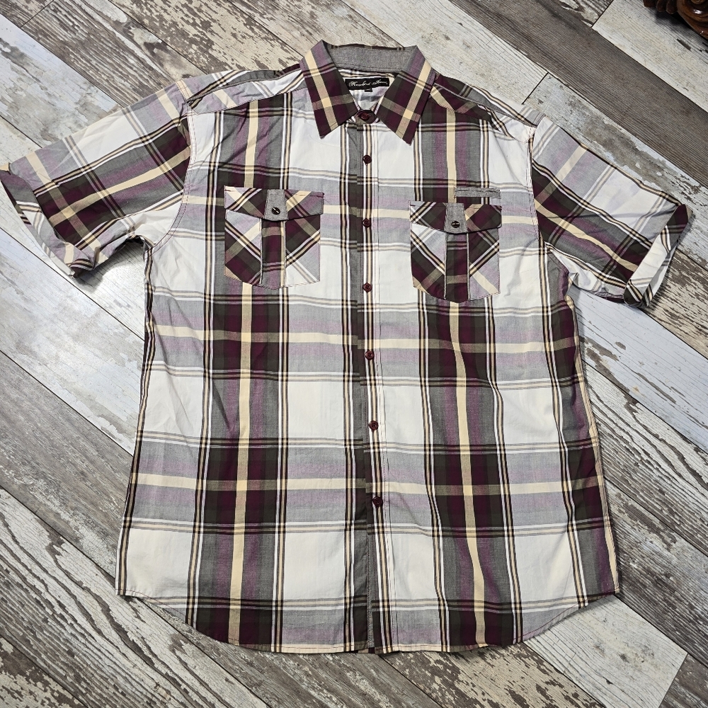 Men's Knockout Jeans Stripped Button Up Shirt Size 2XL